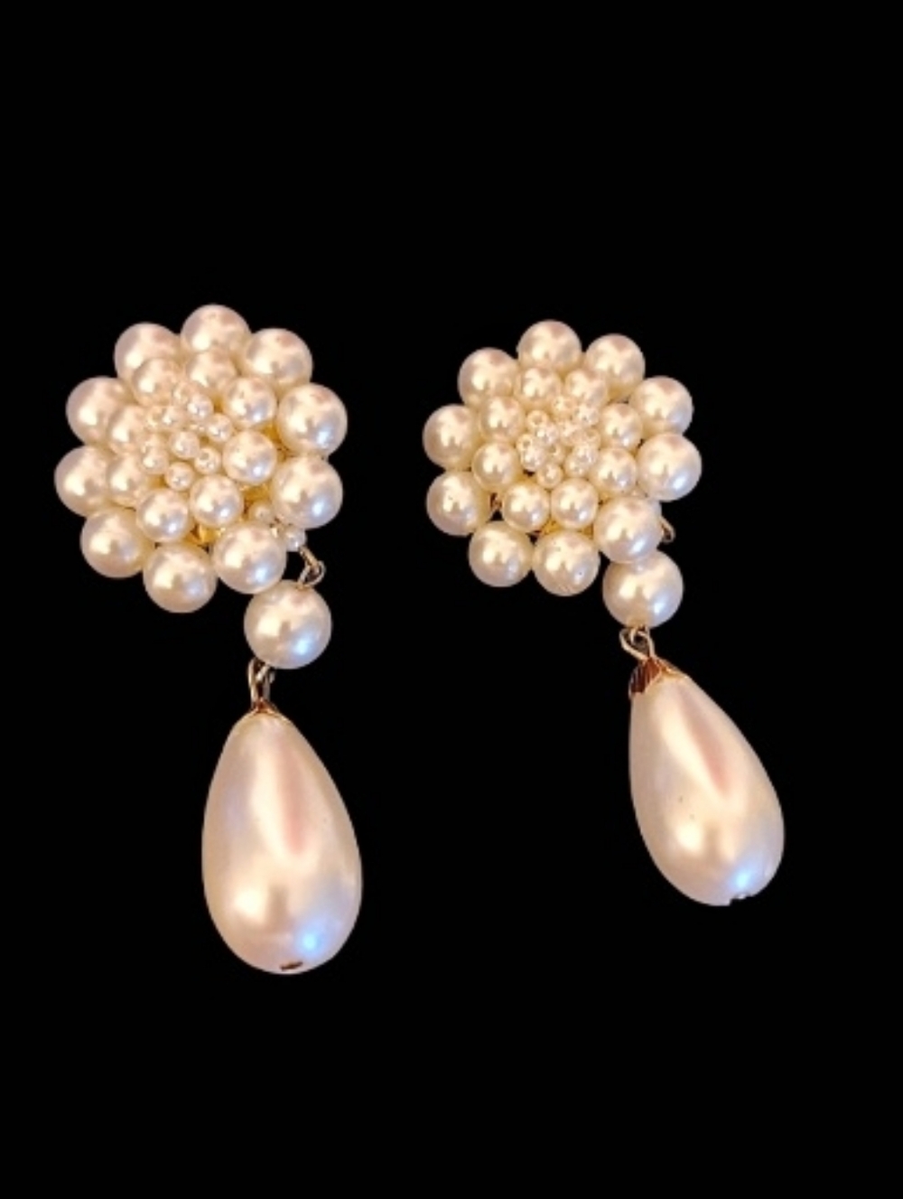 Vintage Elegant Ivory Pearl Cluster Statement Drop Earrings